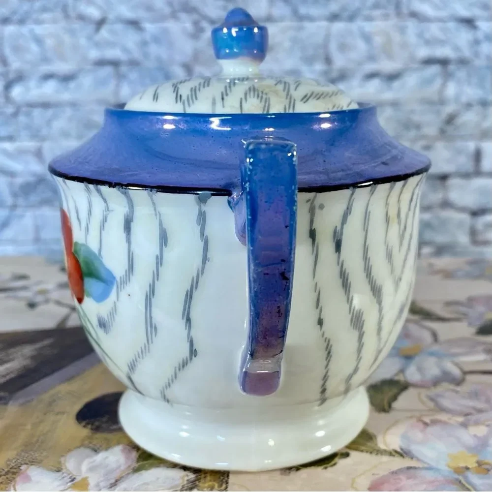 Chikaramachi Hand Painted Sugar Bowl Matching Lid Made in Japan Floral Stamped